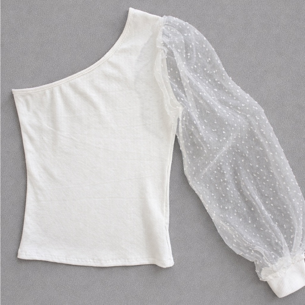 One-Shoulder Top white ribbed M dotted Swiss
